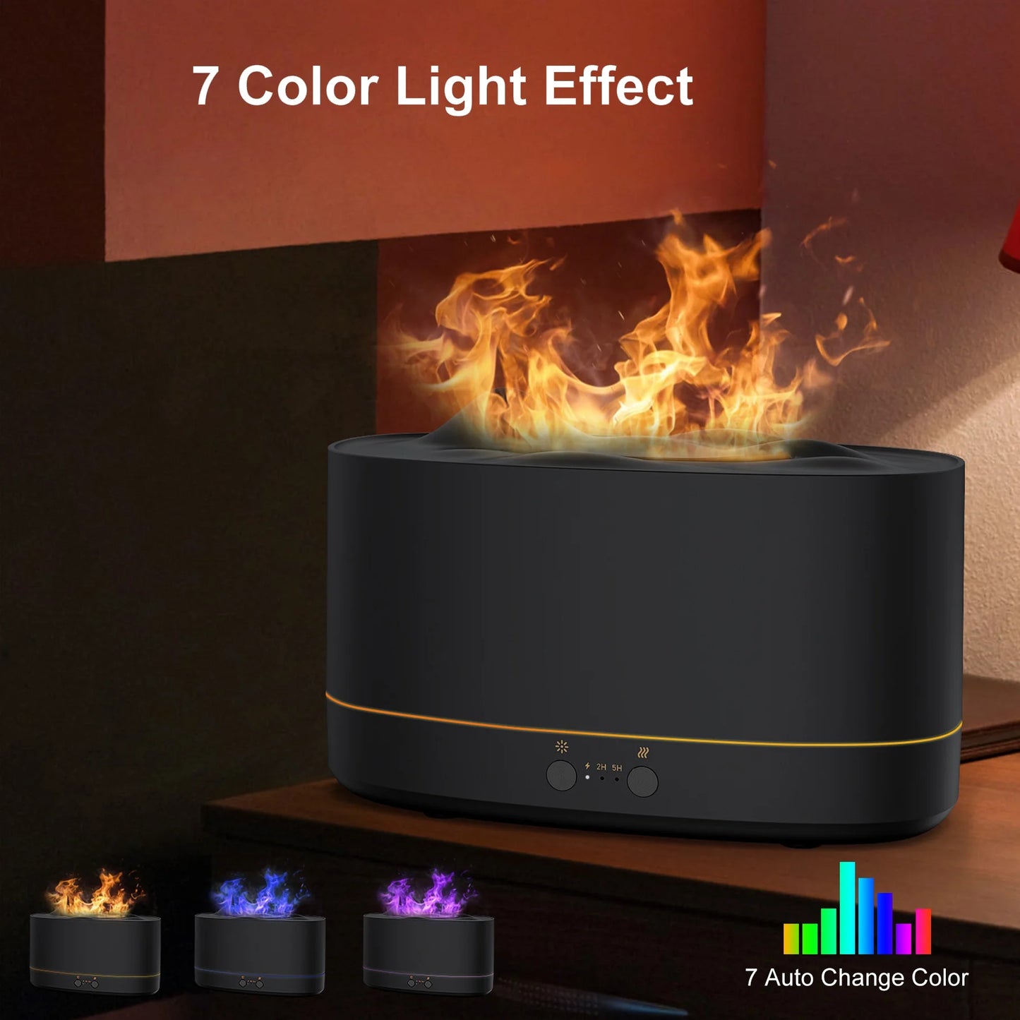 Essential Oil Diffuser & Humidifier – 200ml Flame Aroma Diffuser with 7 Color LED Lights & Timer | Aromatherapy Diffuser for Home, Bedroom & Office (Black)
