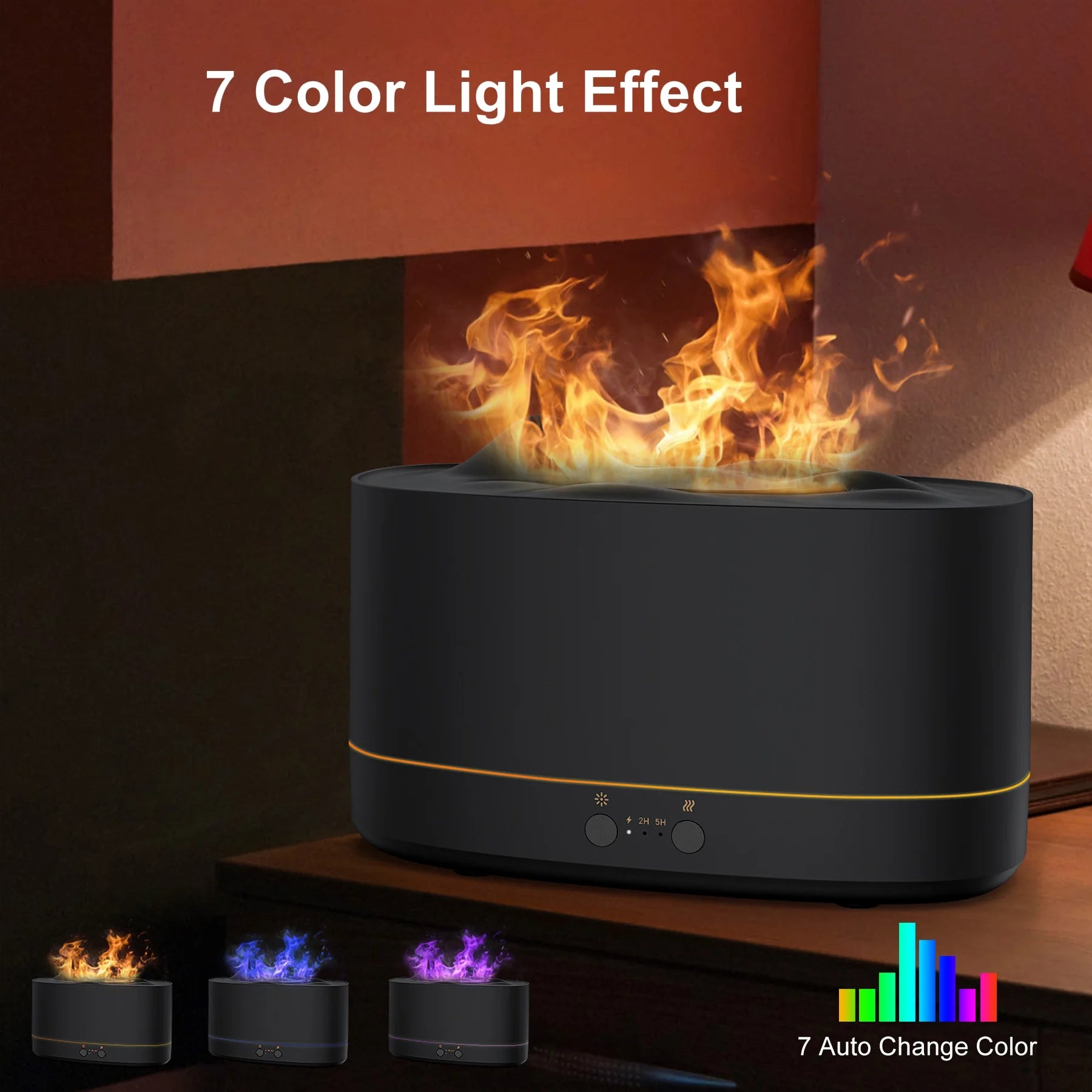 Essential Oil Diffuser & Humidifier – 200ml Flame Aroma Diffuser with 7 Color LED Lights & Timer | Aromatherapy Diffuser for Home, Bedroom & Office (Black)