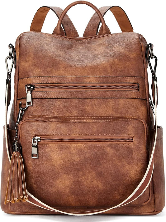 Womens Backpack Purse Vegan Leather Large Travel College Shoulder Bag with Tassel