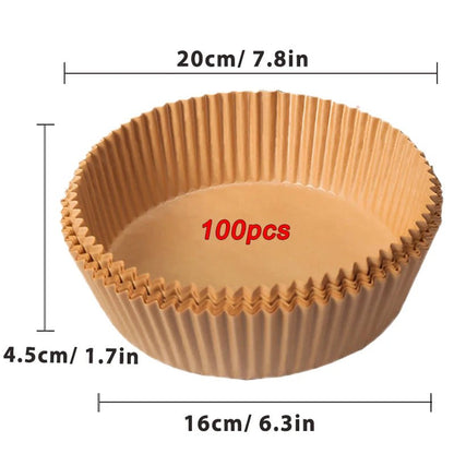 50/100Pcs Air Fryer Disposable Paper Non - Stick Airfryer Baking Papers Round Air - Fryer Paper Liners Paper Kitchen Accessories - RELUX.STORE
