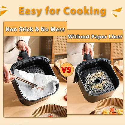 50/100Pcs Air Fryer Disposable Paper Non - Stick Airfryer Baking Papers Round Air - Fryer Paper Liners Paper Kitchen Accessories - RELUX.STORE