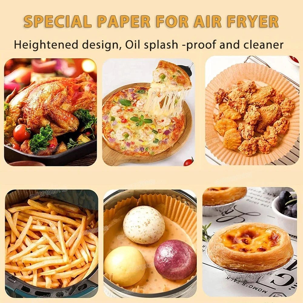 50/100Pcs Air Fryer Disposable Paper Non - Stick Airfryer Baking Papers Round Air - Fryer Paper Liners Paper Kitchen Accessories - RELUX.STORE