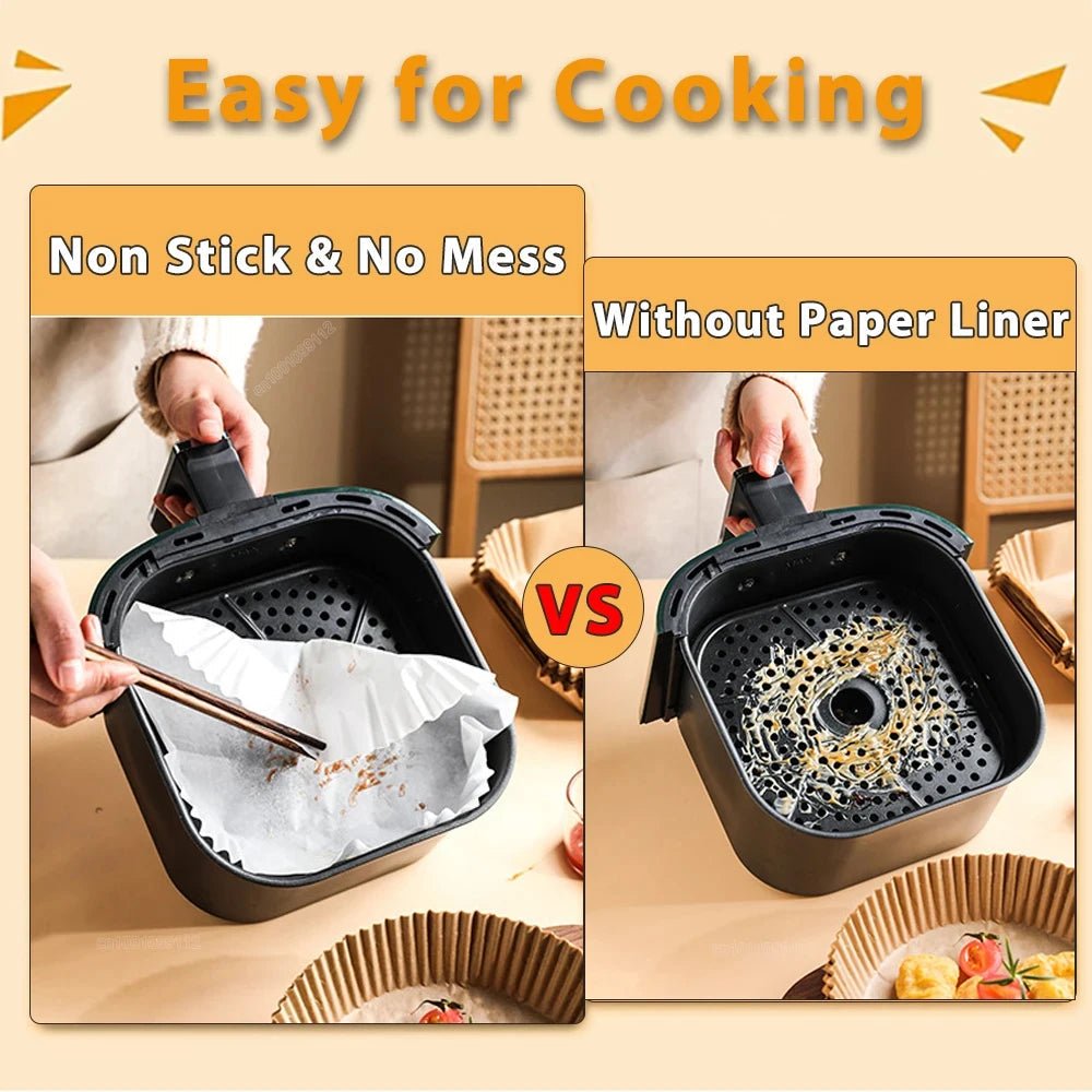 50/100Pcs Air Fryer Disposable Paper Non - Stick Airfryer Baking Papers Round Air - Fryer Paper Liners Paper Kitchen Accessories - RELUX.STORE