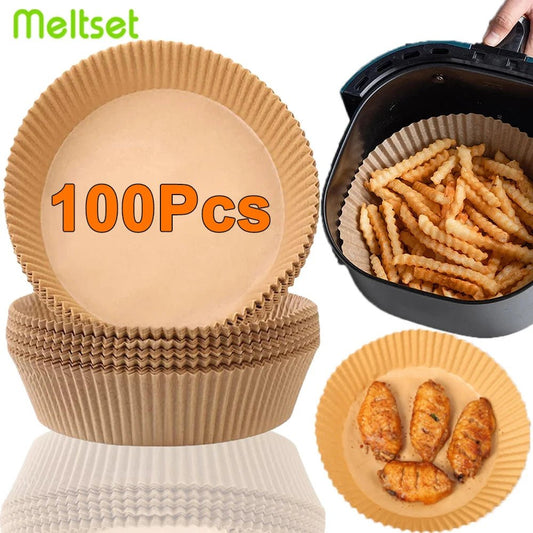50/100Pcs Air Fryer Disposable Paper Non - Stick Airfryer Baking Papers Round Air - Fryer Paper Liners Paper Kitchen Accessories - RELUX.STORE