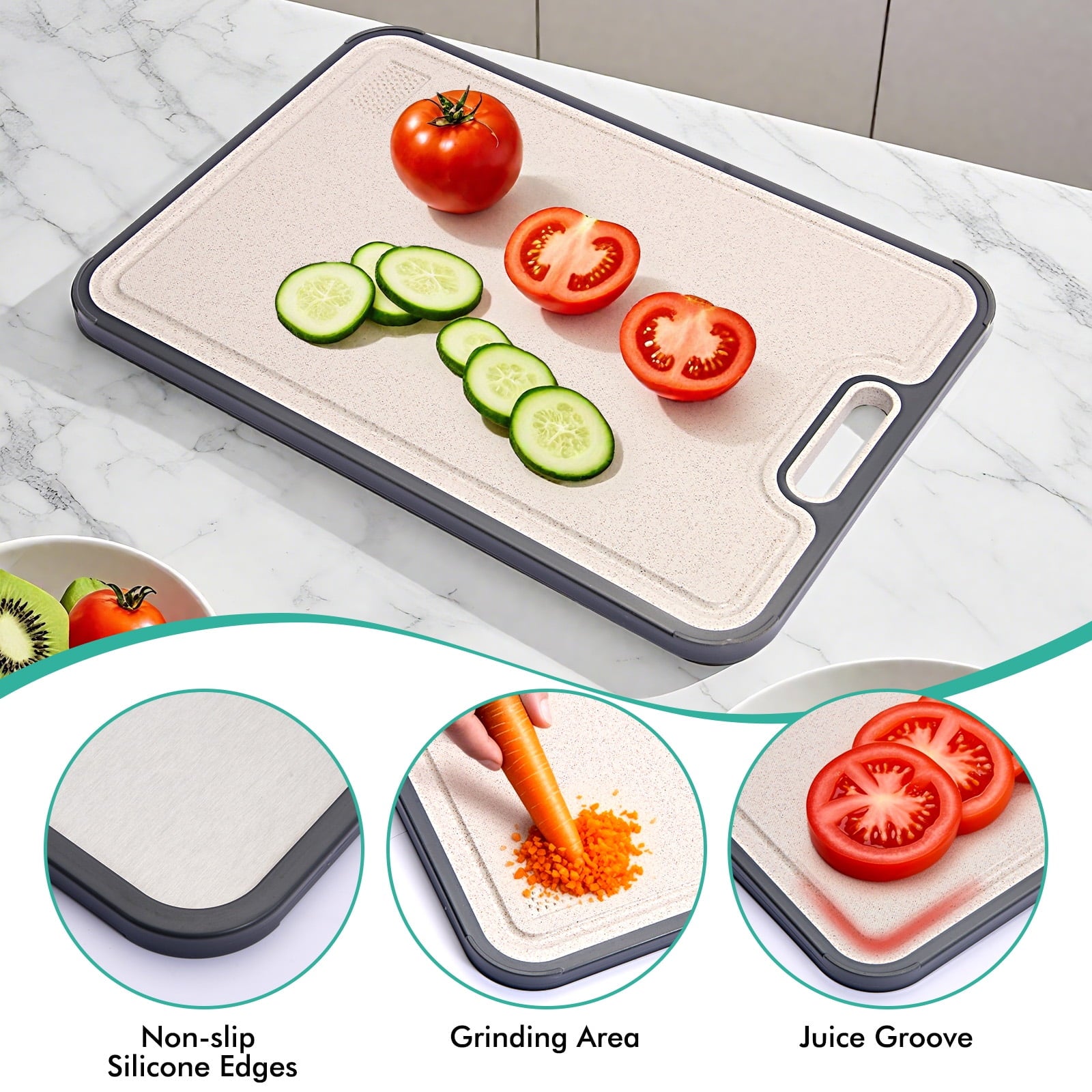 Premium Titanium Cutting Board for Kitchen – Extra Large 16”×11” Double-Sided Chopping Board | Food-Grade Pure Titanium & Wheat Straw PP | Durable, Dishwasher Safe, Easy to Clean