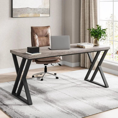 "55 - Inch Writing Computer Desk – Heavy Duty Study Desk with Z - Shaped Metal Legs, Grey" - RELUX.STORE