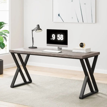 "55 - Inch Writing Computer Desk – Heavy Duty Study Desk with Z - Shaped Metal Legs, Grey" - RELUX.STORE