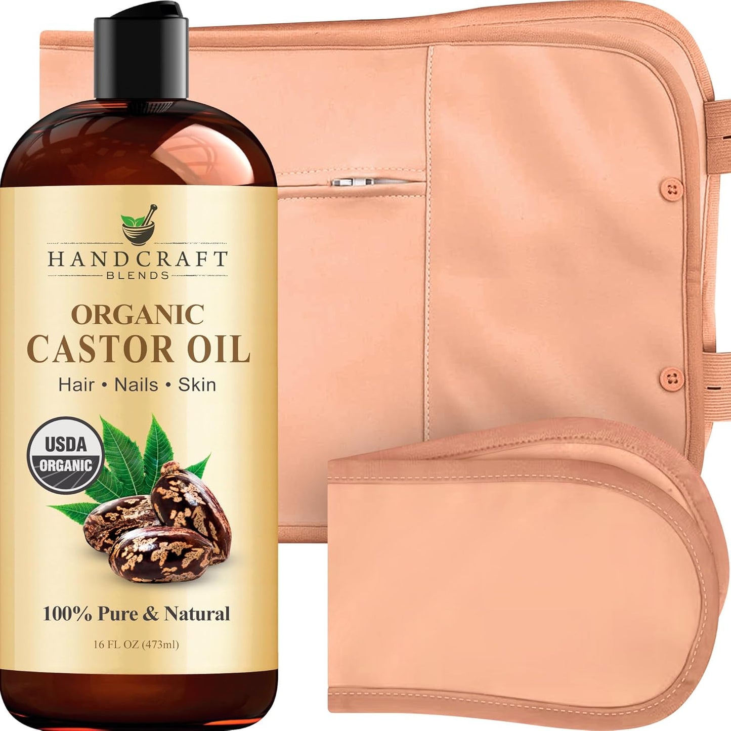 Organic Castor Oil - 16 Fl Oz - 100% Pure and Natural - Premium Grade Carrier Oil for Hair Growth, Eyelashes and Eyebrows - Hair and Body - Expeller-Pressed & Hexane-Free