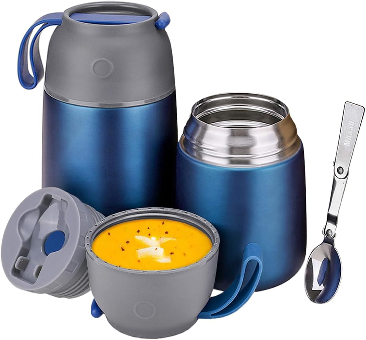 Insulated Thermo Food Jar for Hot & Cold Food for Kids Adult, 17 Oz Soup Thermal Hot Food Containers for Lunch, Triple Layer Insulation Stainless Steel Food Jar with Spoon (Lightblue)