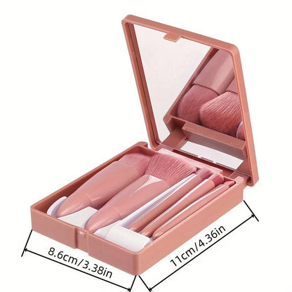 5Pcs Portable Makeup Brush Set With Mirror - Foldable Travel Kit ，Mini Makeup Brush Set Travel Makeup Brush Set - RELUX.STORE