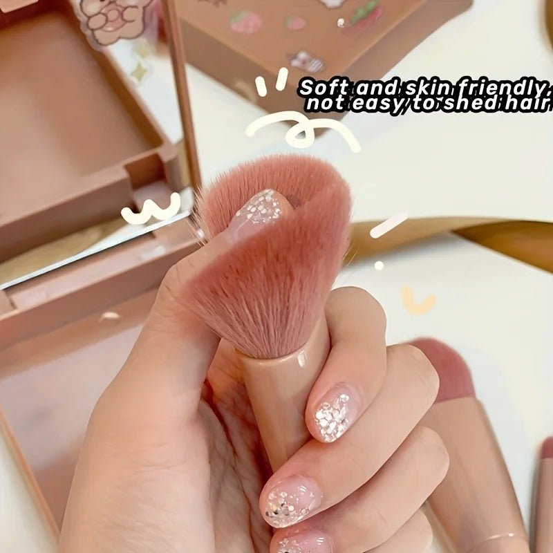 5Pcs Portable Makeup Brush Set With Mirror - Foldable Travel Kit ，Mini Makeup Brush Set Travel Makeup Brush Set - RELUX.STORE