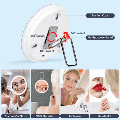 6 Inch Magnifying Mirror with Light, 5 - 30X Portable Travel Magnified Mirror with 360° Adjustable Stand and Suction Cup - RELUX.STORE