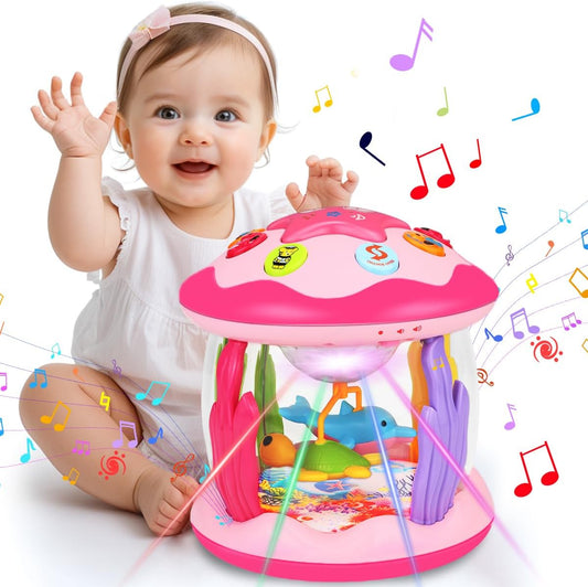 Baby Girl Toys 6-12 Months: Babies Ocean Rotating Light up Musical Toys 12-18 Months Crawling Learning Infant Toy for Toddlers 1 2 3 Years Old Baby Girl Gifts (Pink)