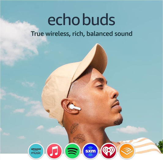 Echo Buds (Newest Model), True Wireless Bluetooth 5.2 Earbuds with Alexa, Audio Personalization, Multipoint, 20H Battery with Charging Case, Fast Charging, Sweat Resistant, Glacier White