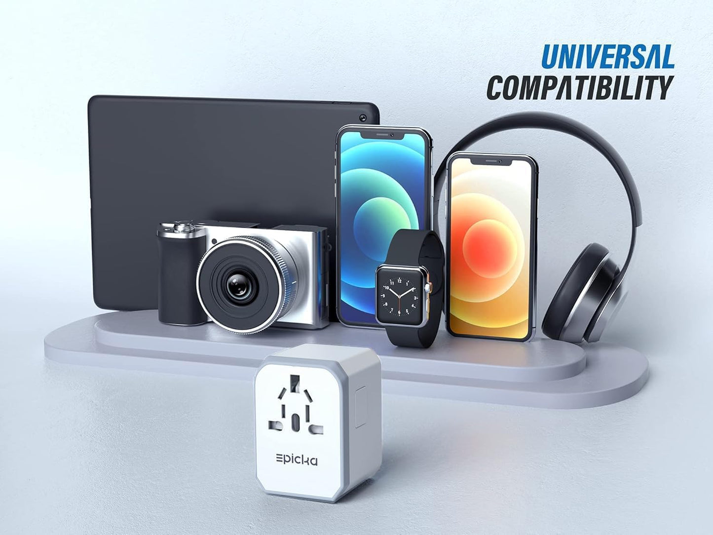 Universal Travel Adapter, European Travel Plug Adapter - International Power Adapter Worldwide Charger with USB-C & 4 USB-A Ports, Travel Essentials for Italy, Japan, Europe, UK (TA-105, White)