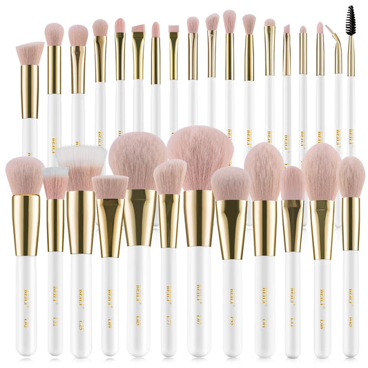 Makeup Brushes Set 30Pcs Professional Makeup Brush Premium Pink Vegan Synthetic Kabuki Foundation Blending Brush Face Powder Blush Concealers Eye Shadows Make up Brush Set (White/Rose Golden)