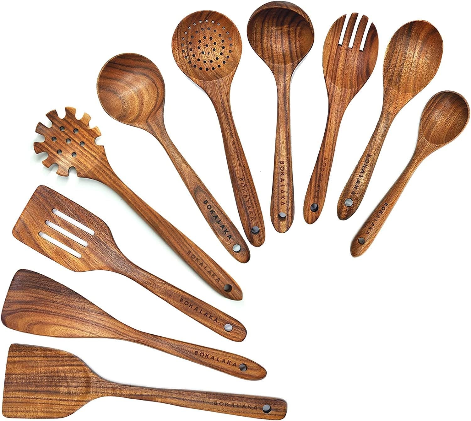 Teak Wooden Spoons for Cooking - 8Pcs Kitchen Utensils Set with Spatulas