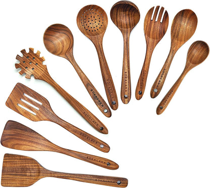 Teak Wooden Spoons for Cooking - 8Pcs Kitchen Utensils Set with Spatulas