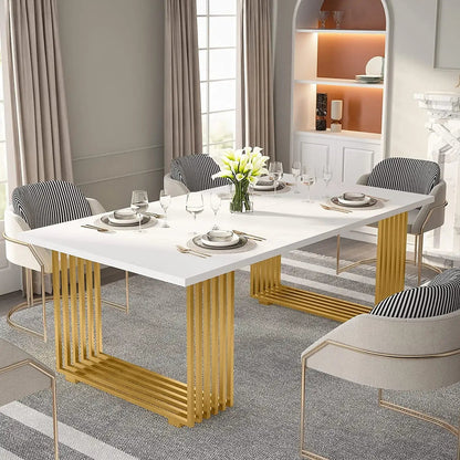 “70.9″ Executive Office Desk – Modern Conference Desk with Sturdy Metal Frame | White Gold Finish” - RELUX.STORE