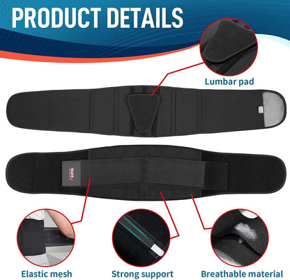 Back Brace Support Belt-Lumbar Support Back Brace for Back Pain, Sciatica, Scoliosis, Herniated Disc Adjustable Support Straps-Lower Back Brace with Removable Lumbar Pad for Men & Women