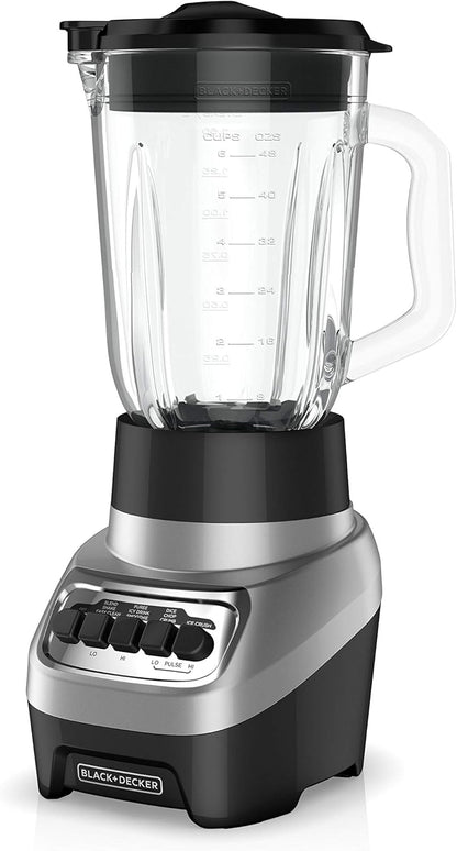Powercrush Countertop Blender, 6-Cup Glass Jar, for Smoothies and More, Stainless Steel Blade, 4 Speed Settings to Puree, Crush Ice, Chop, Dice, and Pulse, Dishwasher Safe, 700W Motor