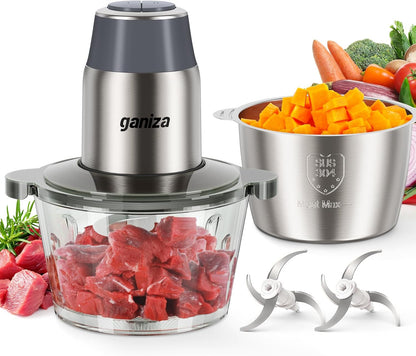 🔥 Food Processor & Electric Meat Grinder – 450W Powerful Copper Motor, Dual 8-Cup Bowls, Bi-Level Stainless Steel Blades – Multifunctional Vegetable Chopper, Fruit, Nut & Meat Grinder 🍖🥦