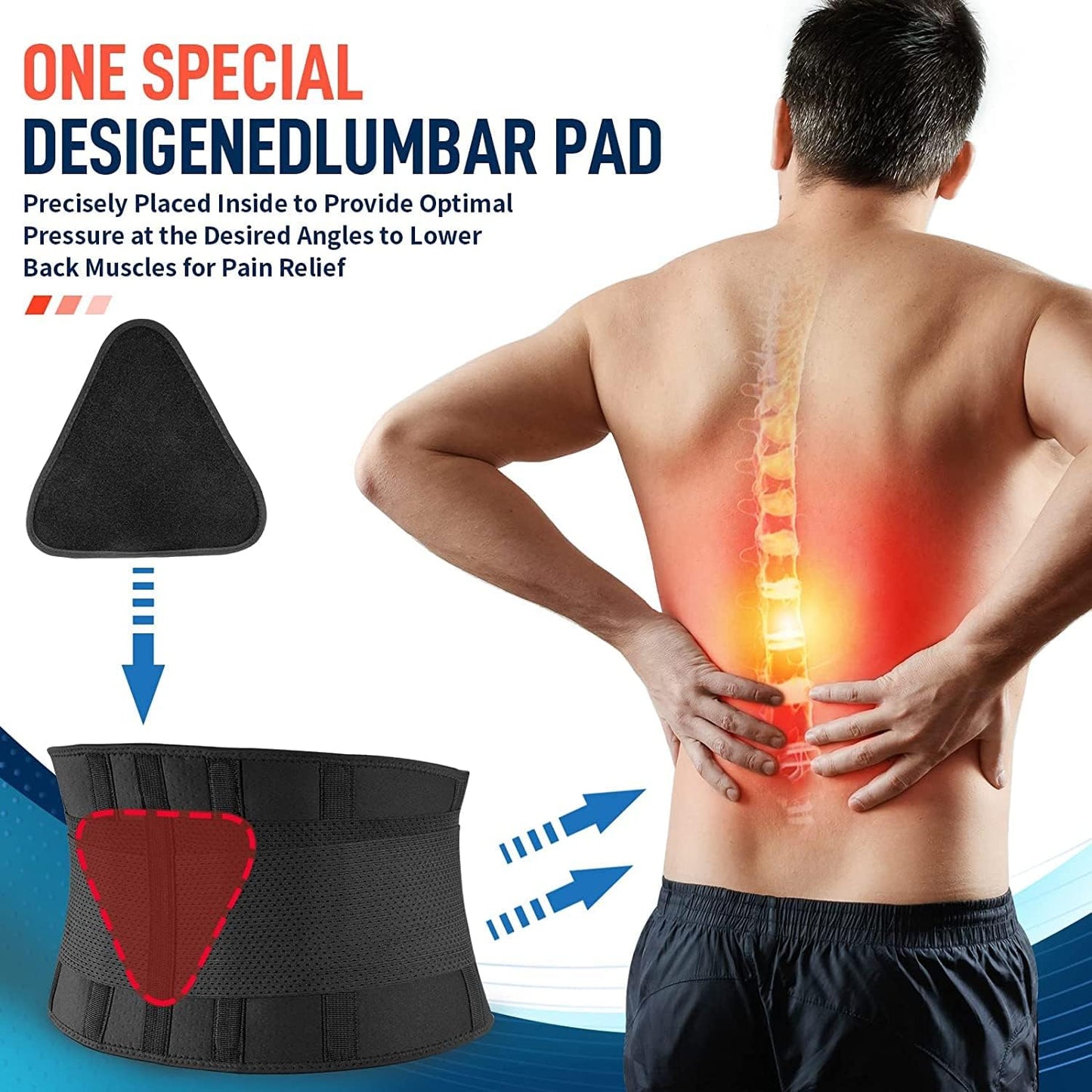 Back Brace Support Belt-Lumbar Support Back Brace for Back Pain, Sciatica, Scoliosis, Herniated Disc Adjustable Support Straps-Lower Back Brace with Removable Lumbar Pad for Men & Women