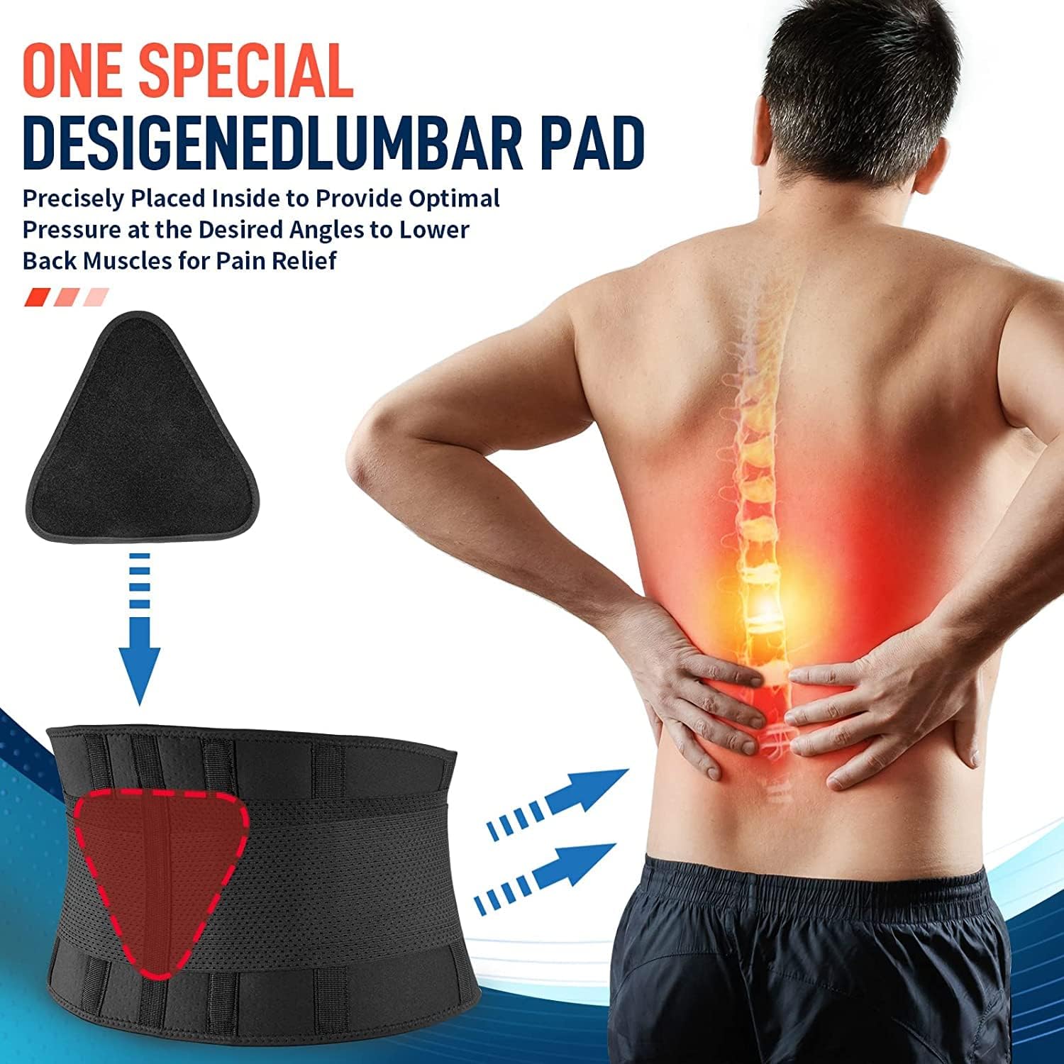Back Brace Support Belt-Lumbar Support Back Brace for Back Pain, Sciatica, Scoliosis, Herniated Disc Adjustable Support Straps-Lower Back Brace with Removable Lumbar Pad for Men & Women