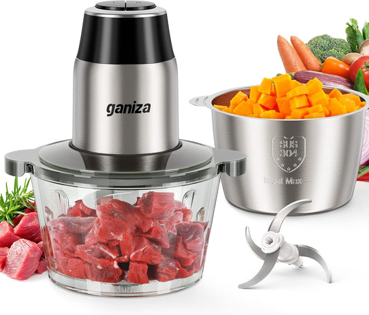 🔥 Food Processor & Electric Meat Grinder – 450W Powerful Copper Motor, Dual 8-Cup Bowls, Bi-Level Stainless Steel Blades – Multifunctional Vegetable Chopper, Fruit, Nut & Meat Grinder 🍖🥦
