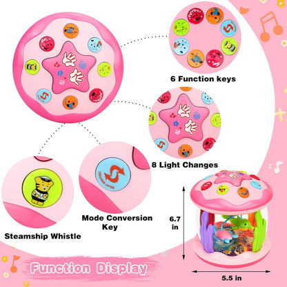 Baby Girl Toys 6-12 Months: Babies Ocean Rotating Light up Musical Toys 12-18 Months Crawling Learning Infant Toy for Toddlers 1 2 3 Years Old Baby Girl Gifts (Pink)