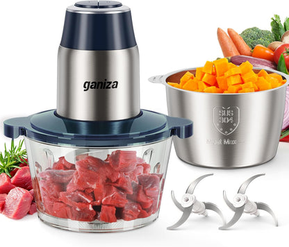 🔥 Food Processor & Electric Meat Grinder – 450W Powerful Copper Motor, Dual 8-Cup Bowls, Bi-Level Stainless Steel Blades – Multifunctional Vegetable Chopper, Fruit, Nut & Meat Grinder 🍖🥦
