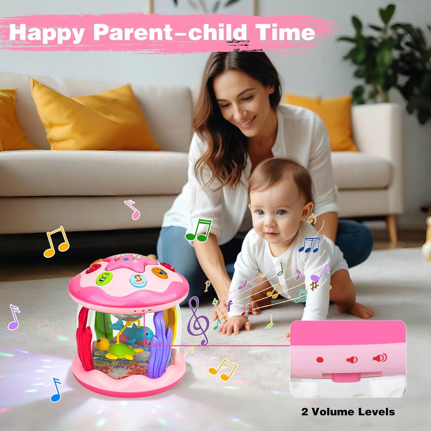 Baby Girl Toys 6-12 Months: Babies Ocean Rotating Light up Musical Toys 12-18 Months Crawling Learning Infant Toy for Toddlers 1 2 3 Years Old Baby Girl Gifts (Pink)