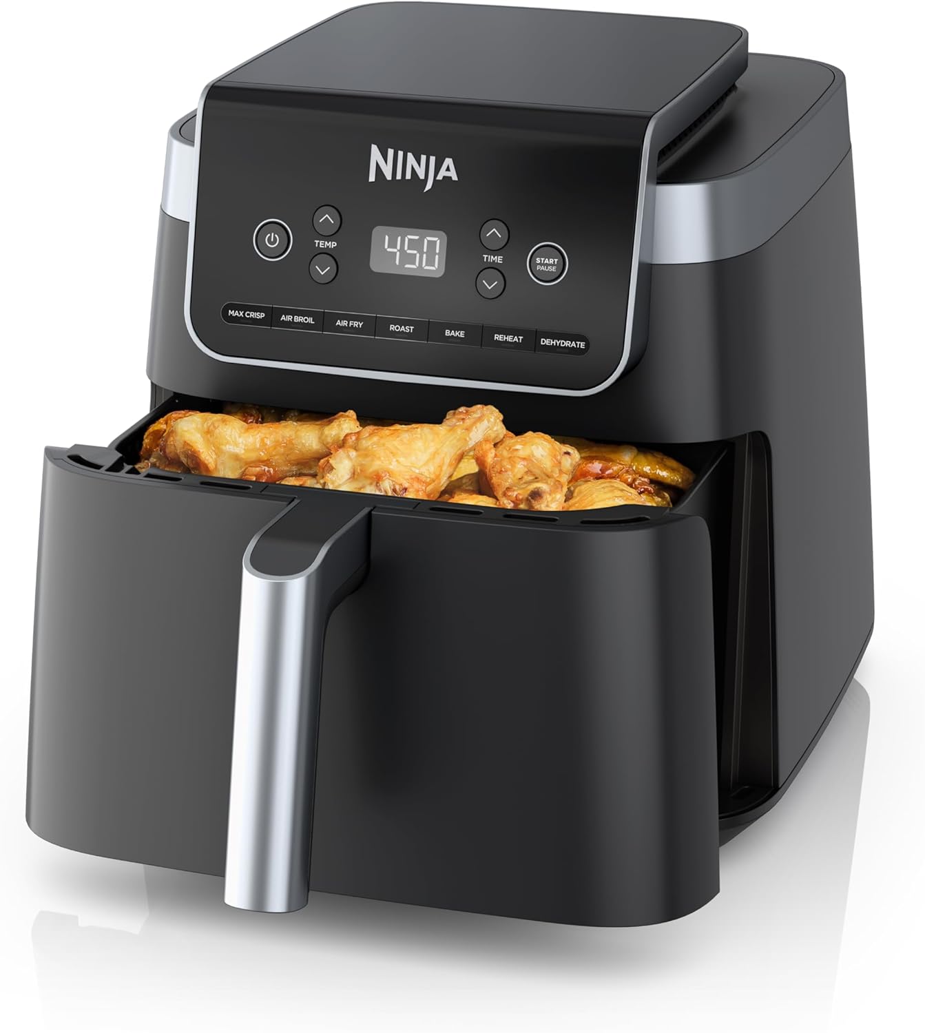 | Air Fryer | 4-In-1 Pro Air Fry, Roast, Reheat, Dehydrate | 5QT Capacity Fits up to 4Lbs of French Fries | 400F Max Temp | Nonstick Basket & Crisper Plate | 120V | Grey | AF141