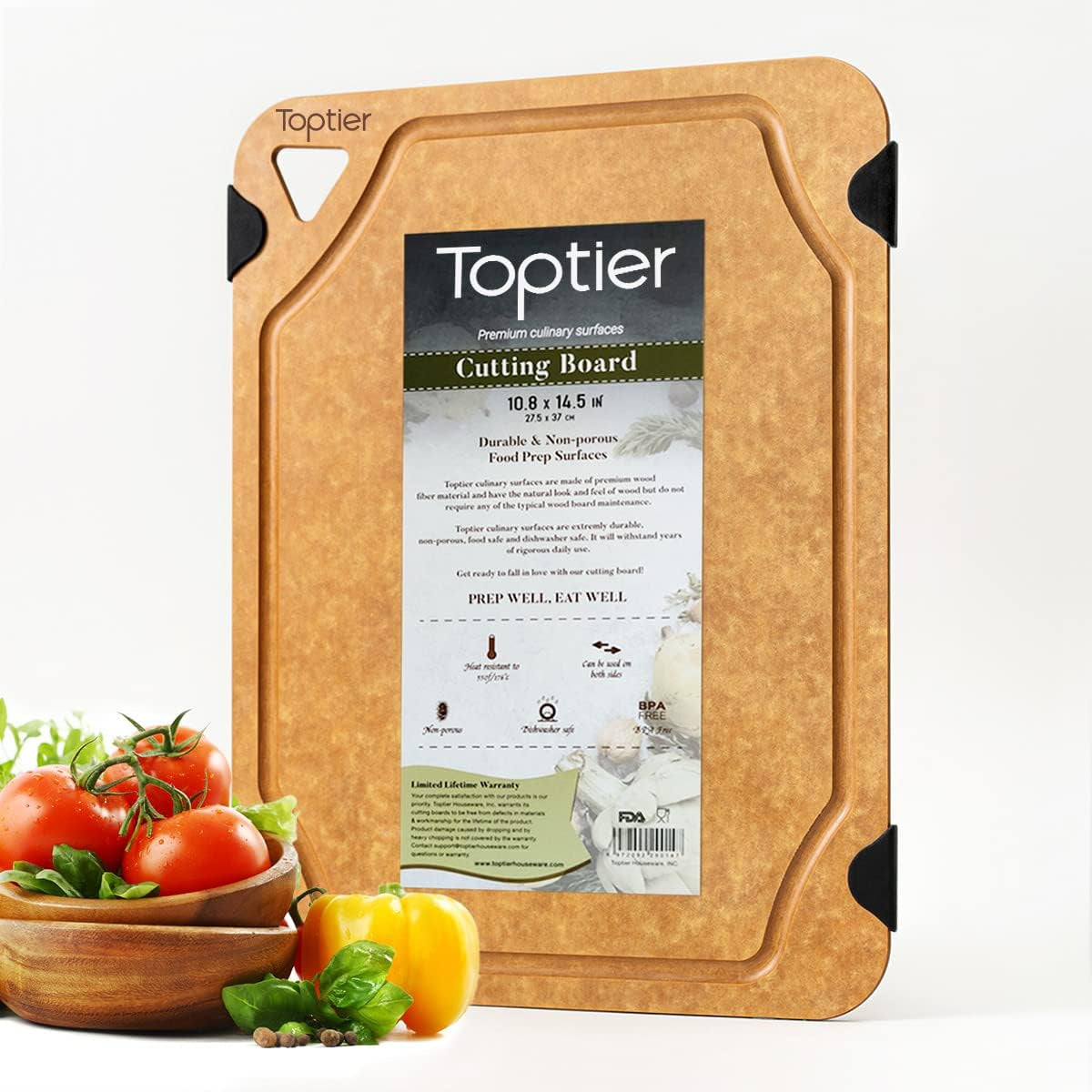 Wood Fiber Cutting Board for Kitchen - Non-Slip, Reversible, Eco-Friendly, Small 11.5 X 9.25-Inch Chopping Board, Natural Slate