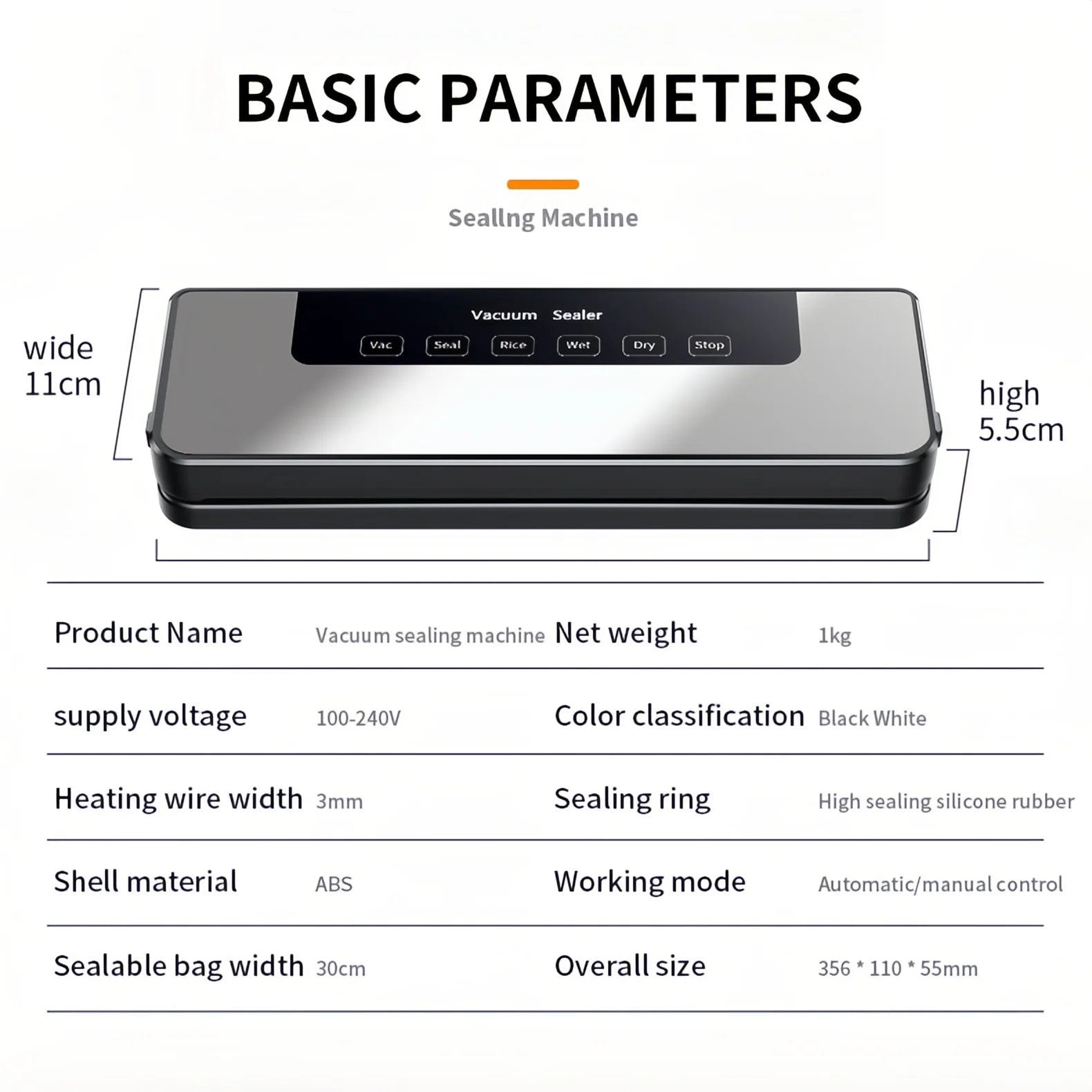 Food Sealer Vacuum ,Sealer Machine 80KPA Food Saver Sealer, Moist & Dry Mode, NTC Overheat Protect