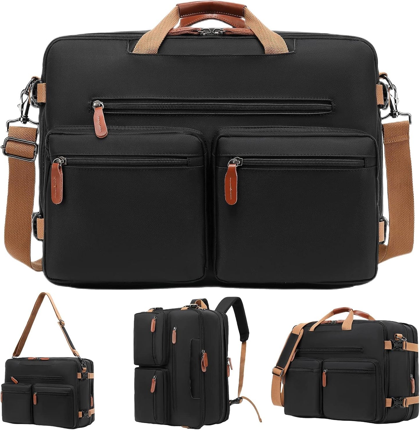 3 in 1 Laptop Bag for Men, 17.3 Inch Work Bags for Men, Laptop Backpack, Briefcases, Messenger Bag, Computer Bags for Laptops for Men Women, Black