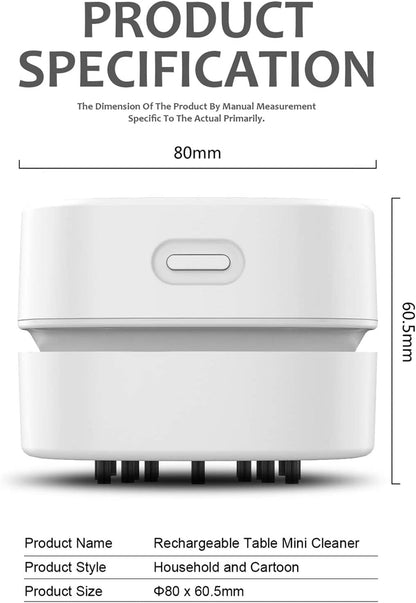 Mini Desktop Vacuum Cleaner – Cordless Table Dust Sweeper with 360º Rotatable Design, High-Endurance 90-Min Battery | Keyboard, Home, Office & School (White, AA Battery)