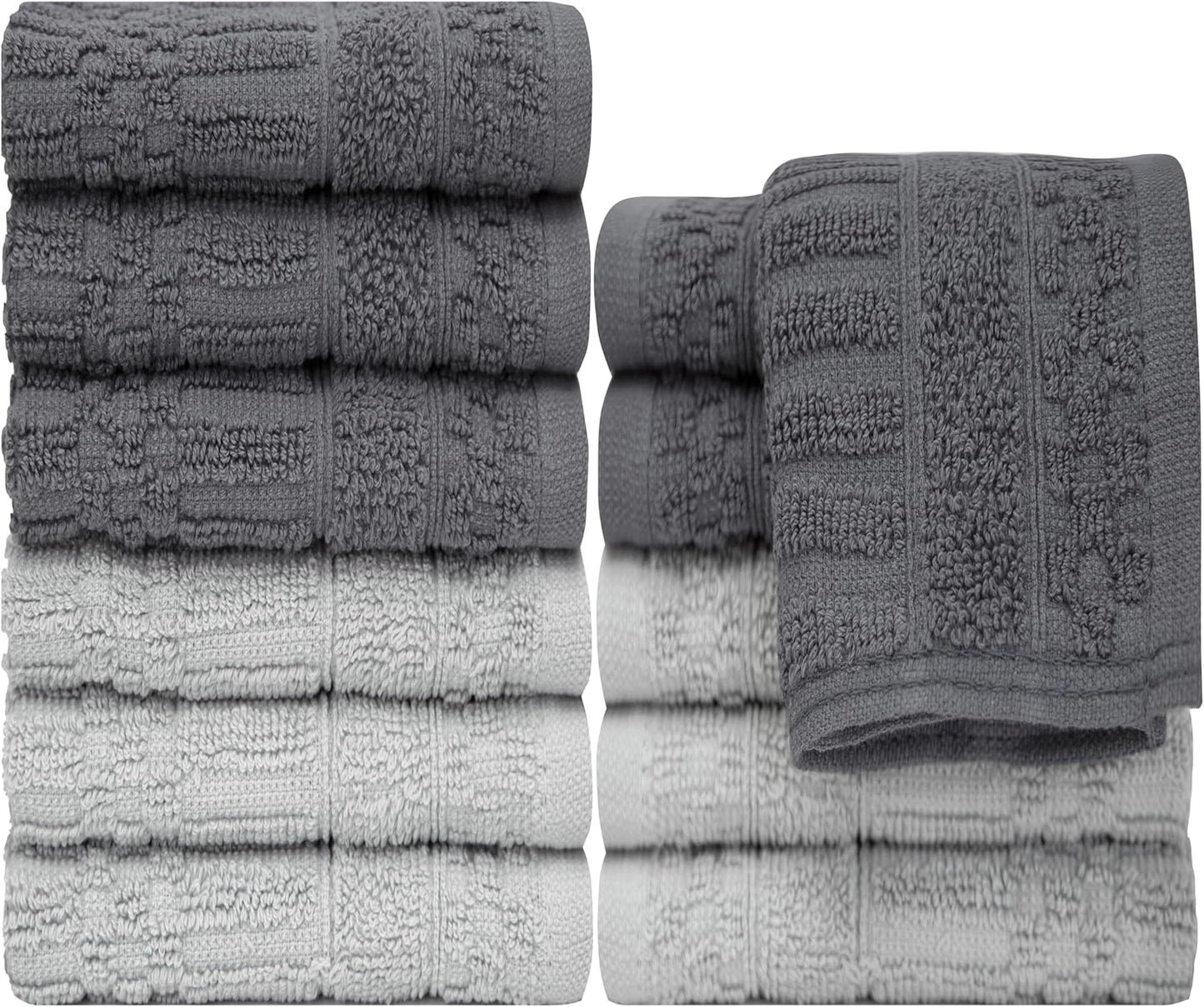 Diamond Wash Cloths Set - 12 Pack (12” X 12”) – 509 GSM - 100% Ring Spun Cotton Wash Cloth - Super Soft and Highly Absorbent Face Towels (Blush, White & Tan)