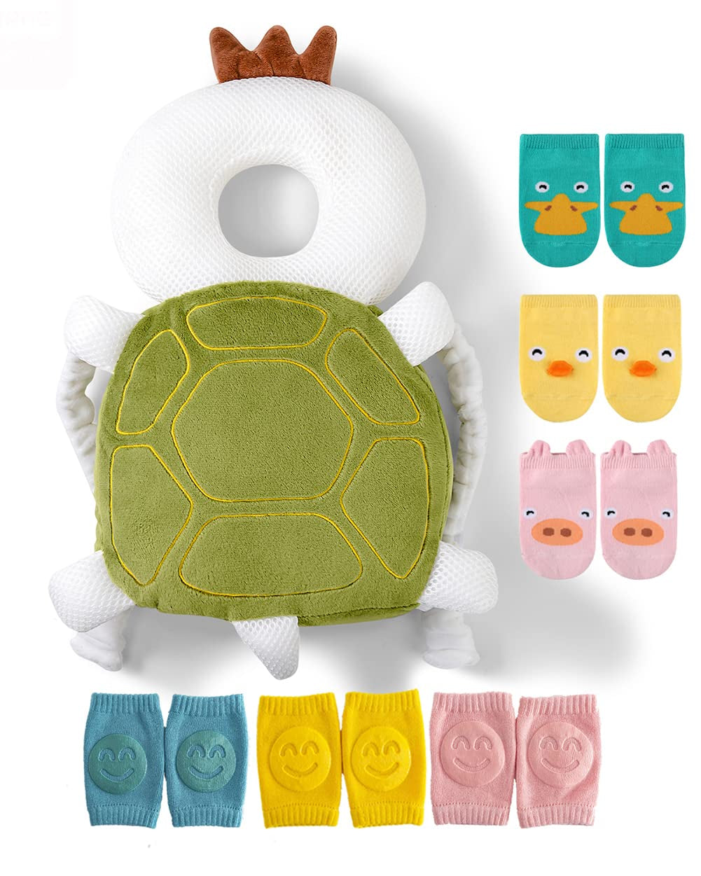 Toddler Baby Head Protector Backpack for Toddler Walker with Knee Pads&Anti-Slip Socks, Elephant