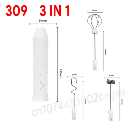 HOT Electric Milk Frother + Egg Beater Wireless Type-C Charging 3 Speeds Mini Handheld Foam Maker Coffee Whisk Cooking Tools