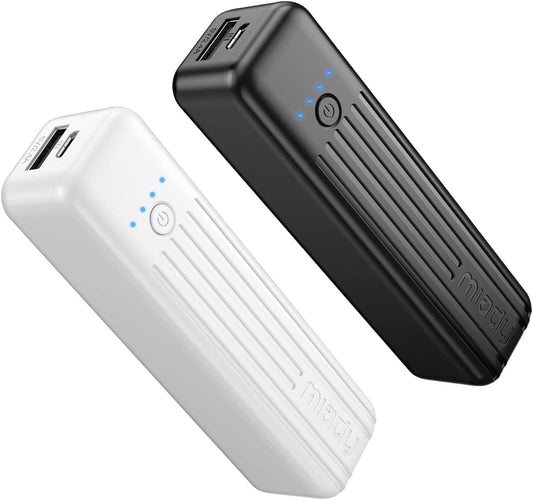 2-Pack Portable Mini Power Bank – 5000mAh Lightweight Charger, 5V/2.4A Output & 5V/2A Input | Compact USB Battery Pack for iPhone, Samsung Galaxy & Android Devices