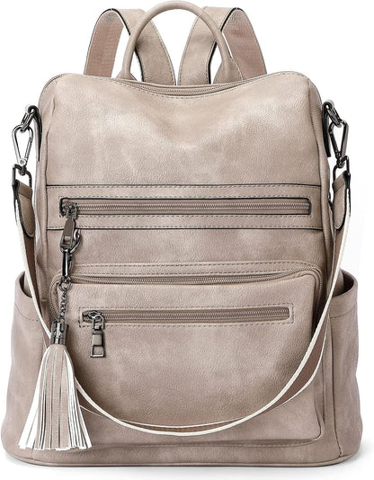 Womens Backpack Purse Vegan Leather Large Travel College Shoulder Bag with Tassel