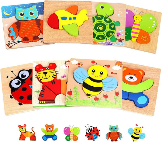 8 Pack Wooden Puzzles for Toddlers – Animal Jigsaw Learning Toys for 1 2 3 Year Old Boys & Girls | Preschool Educational STEM Gifts - RELUX.STORE