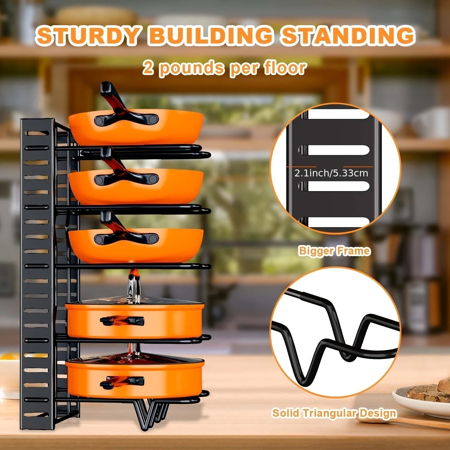 8 - Tier Duty Pot Rack Organizer Durable Metal,Space - saving Cabinet Holder for Pots,Pans and lids - Keep Your Kitchen Neat and Tidy - RELUX.STORE