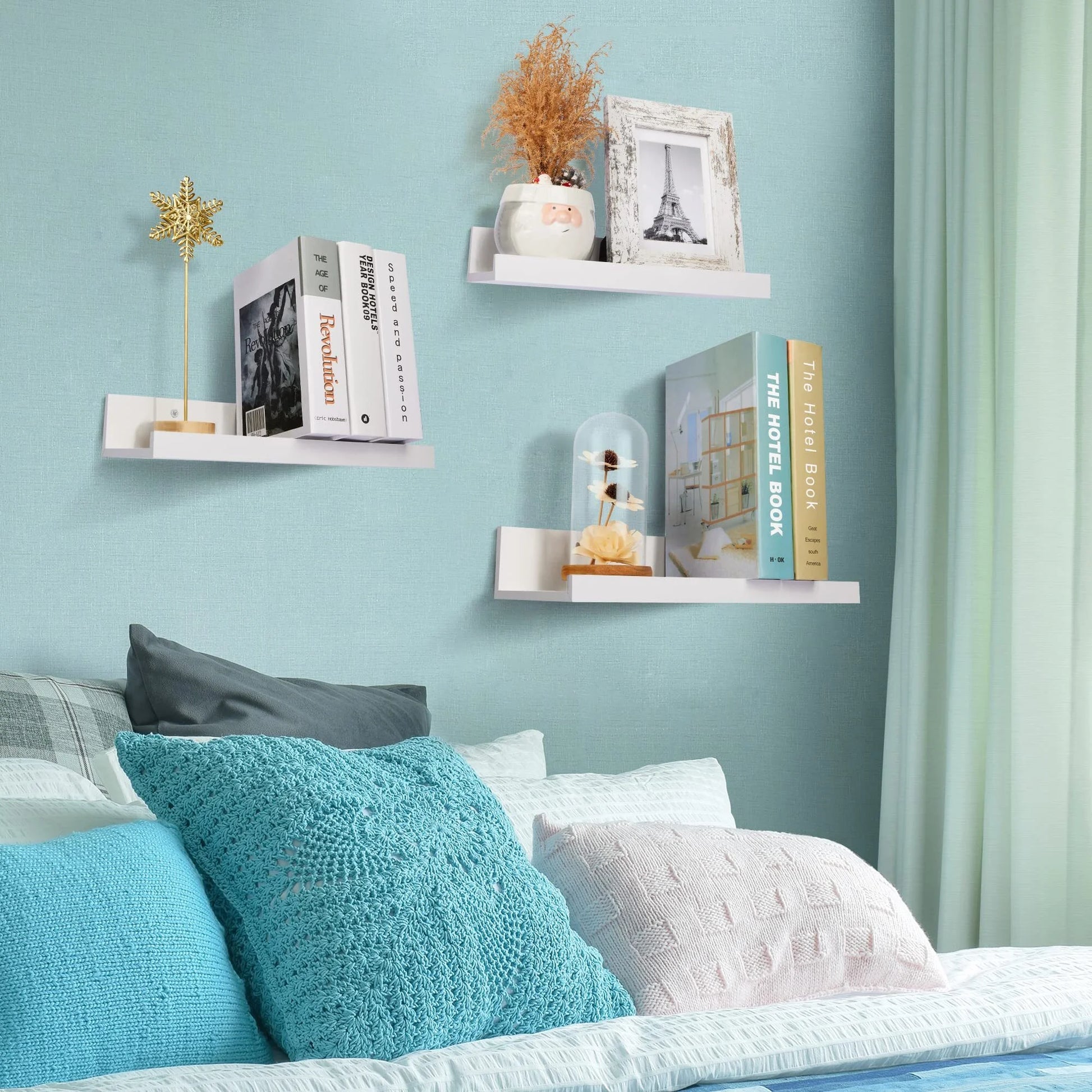 Floating Shelves,  Home Wood Shelf Wall Mounted, Set of 5, Multiple Sizes, White