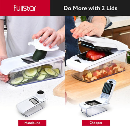 Vegetable Chopper & Mandoline Slicer for Kitchen - Food Chopper with Container, Cheese Grater, Home Essentials & Kitchen Gadgets (All in 1, White)