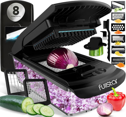 Vegetable Chopper & Mandoline Slicer for Kitchen - Food Chopper with Container, Cheese Grater, Home Essentials & Kitchen Gadgets (All in 1, White)
