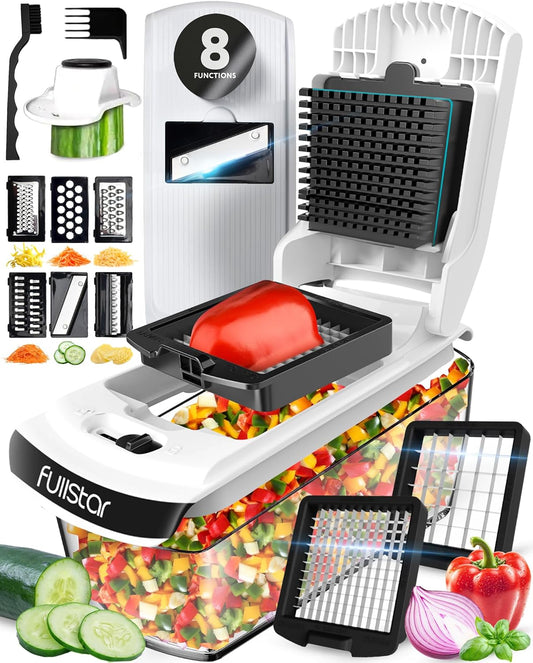 Vegetable Chopper & Mandoline Slicer for Kitchen - Food Chopper with Container, Cheese Grater, Home Essentials & Kitchen Gadgets (All in 1, White)