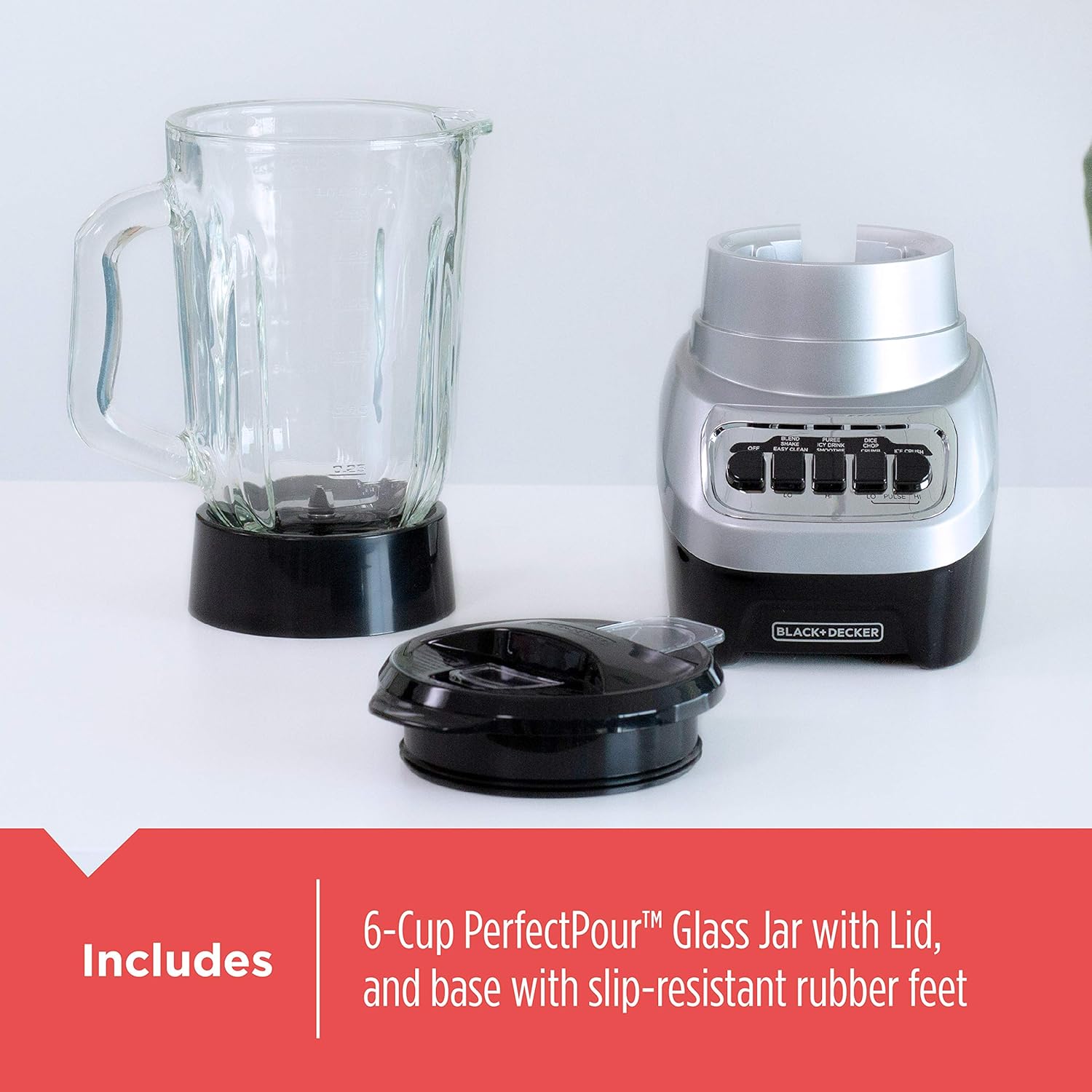 Powercrush Countertop Blender, 6-Cup Glass Jar, for Smoothies and More, Stainless Steel Blade, 4 Speed Settings to Puree, Crush Ice, Chop, Dice, and Pulse, Dishwasher Safe, 700W Motor