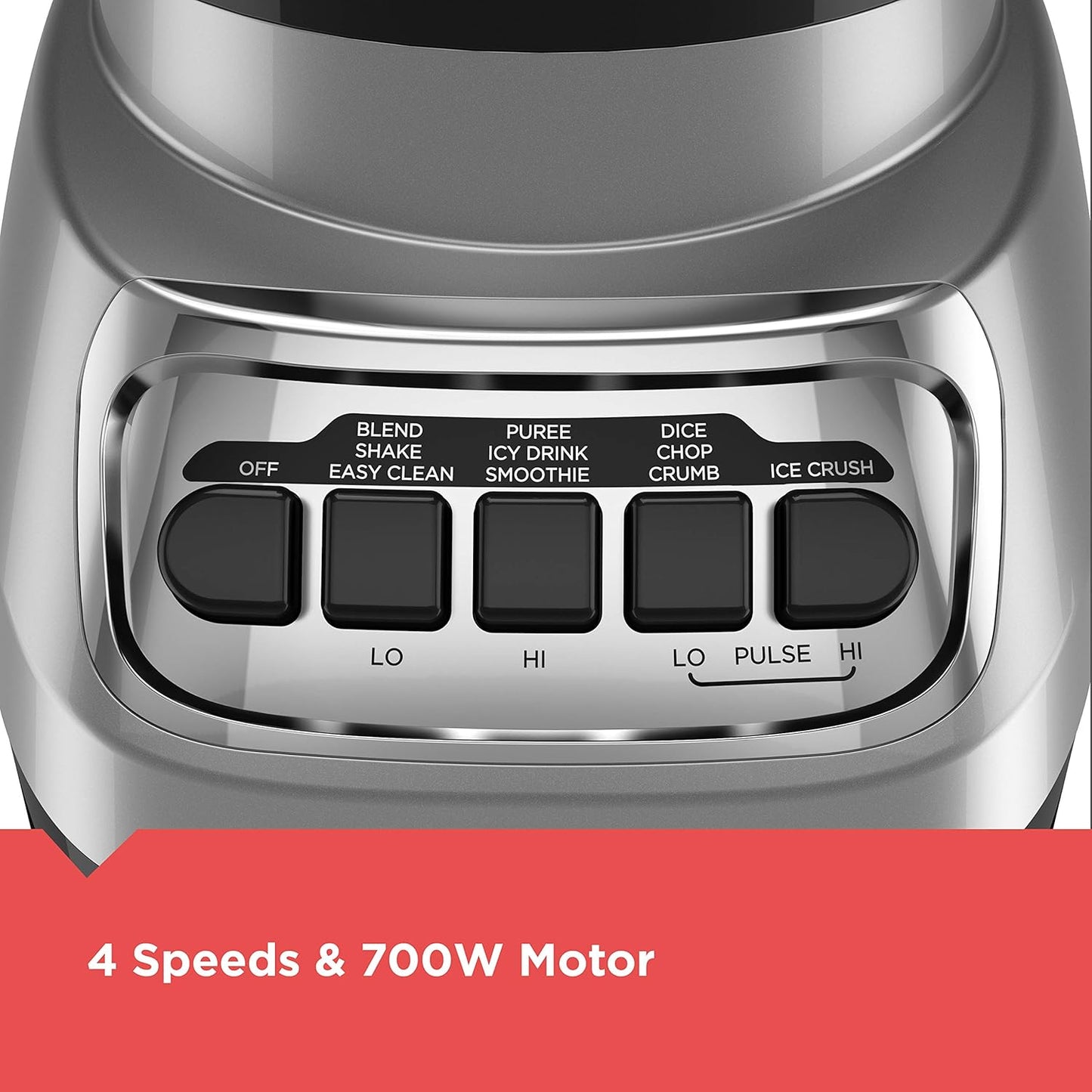 Powercrush Countertop Blender, 6-Cup Glass Jar, for Smoothies and More, Stainless Steel Blade, 4 Speed Settings to Puree, Crush Ice, Chop, Dice, and Pulse, Dishwasher Safe, 700W Motor
